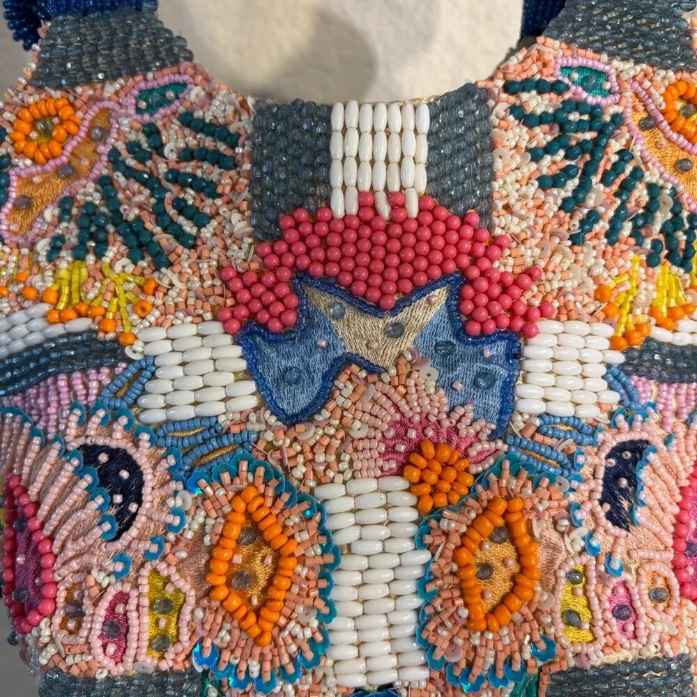 Viral Made in India Beaded Bag Multicolor w/ Blue Handle - Picture 2 of 6